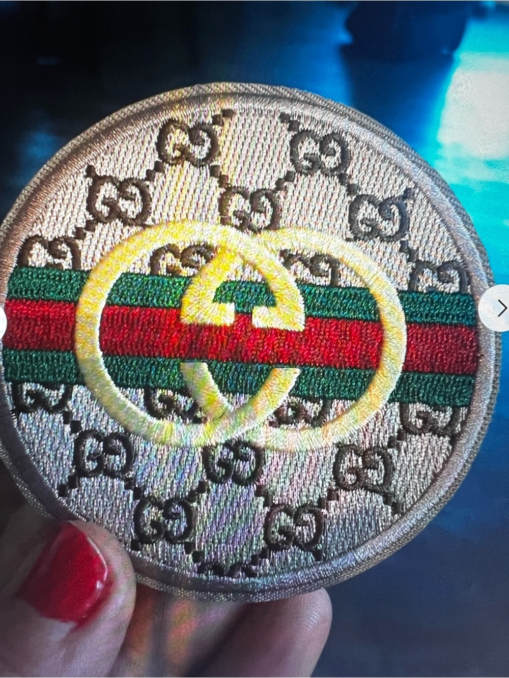 Fashion Gold Double-G Embroidered Round Patch with Green and Red Stripe